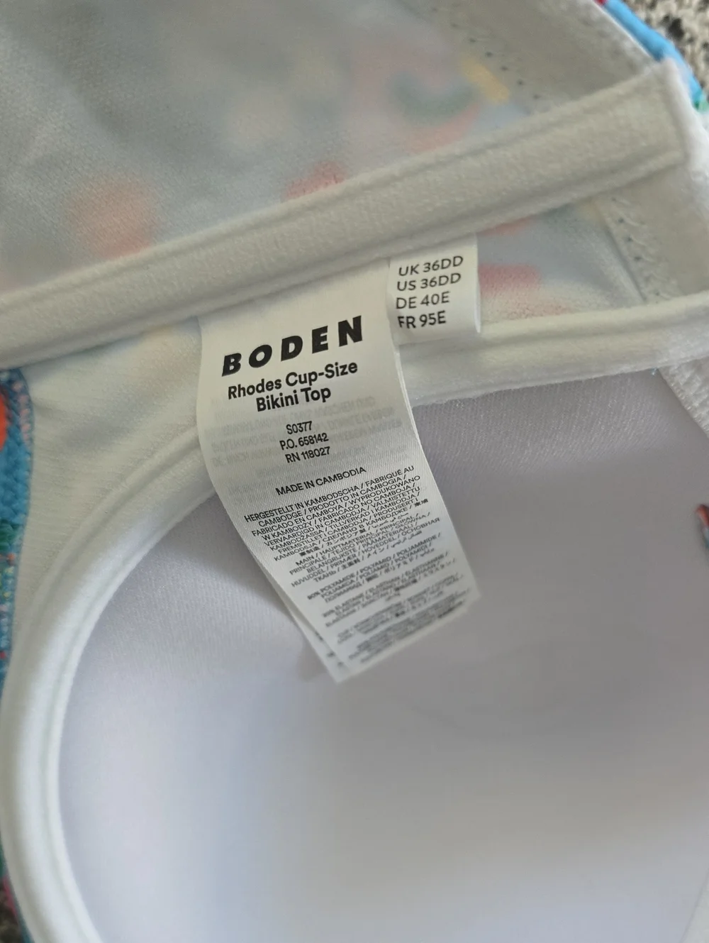 Boden Rhodes Swim Underwire Bikini Top Wildflower 36DD 9